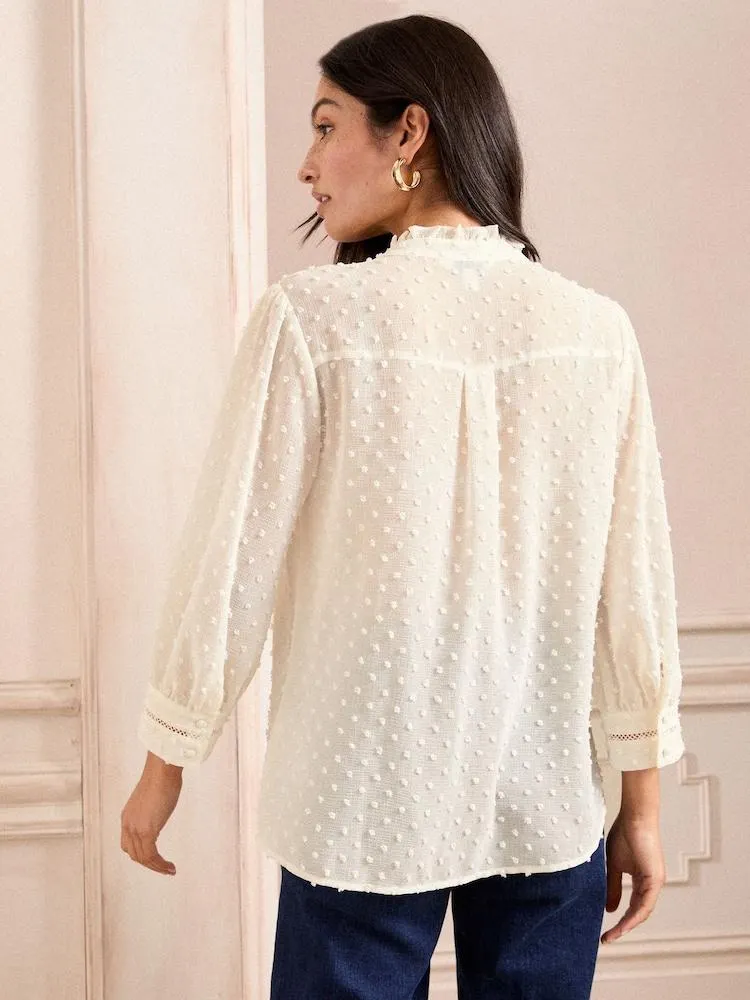 Bílá režná - Love & Roses Listová tkanina s 3/4 rukávy