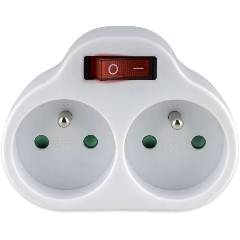 Rozbočka 16A 2x230V vypínač, bílá