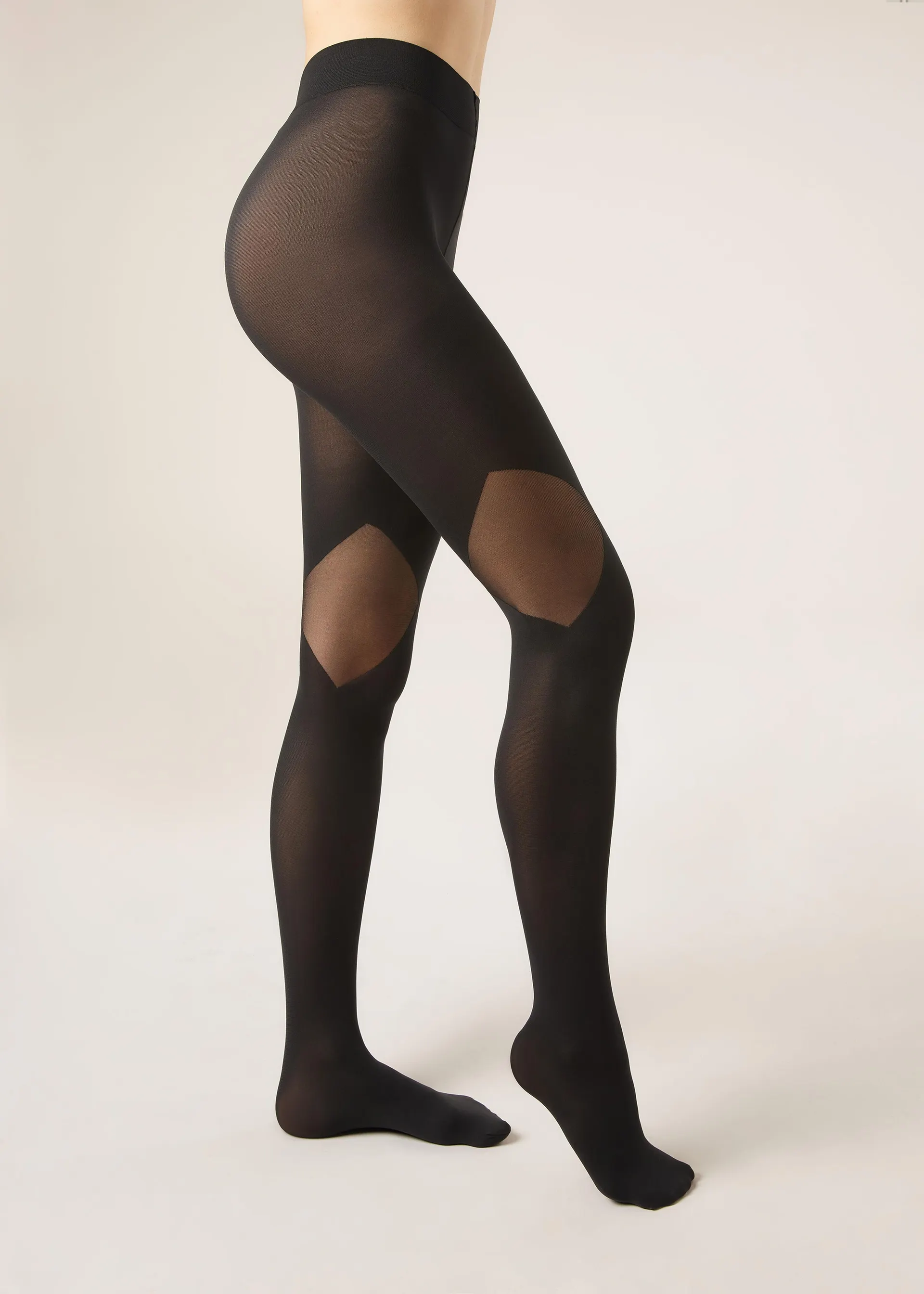 Neprůsvitné punčocháče s průsvitnými vsadkami