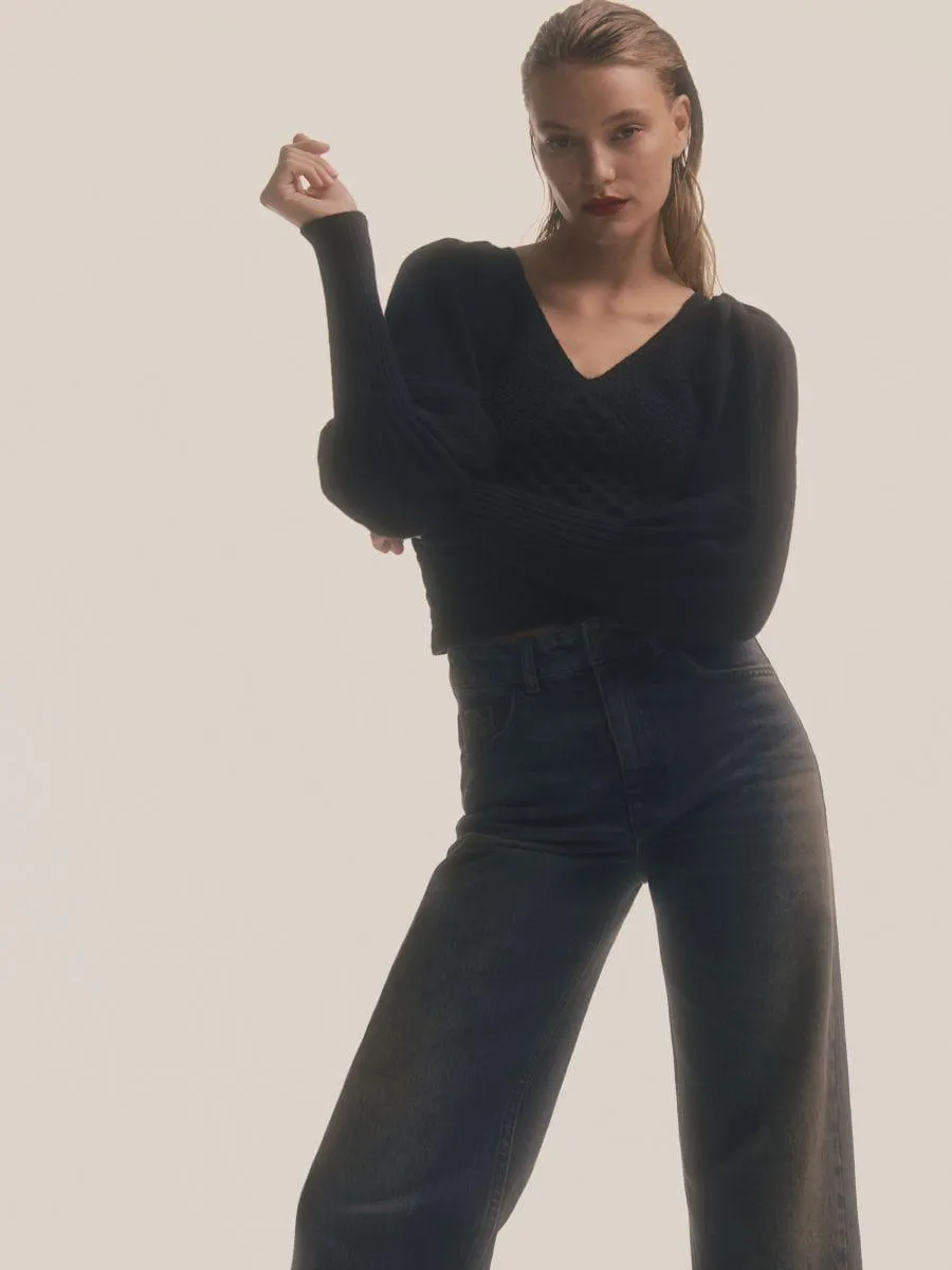 Svetr s nabíranými rukávy