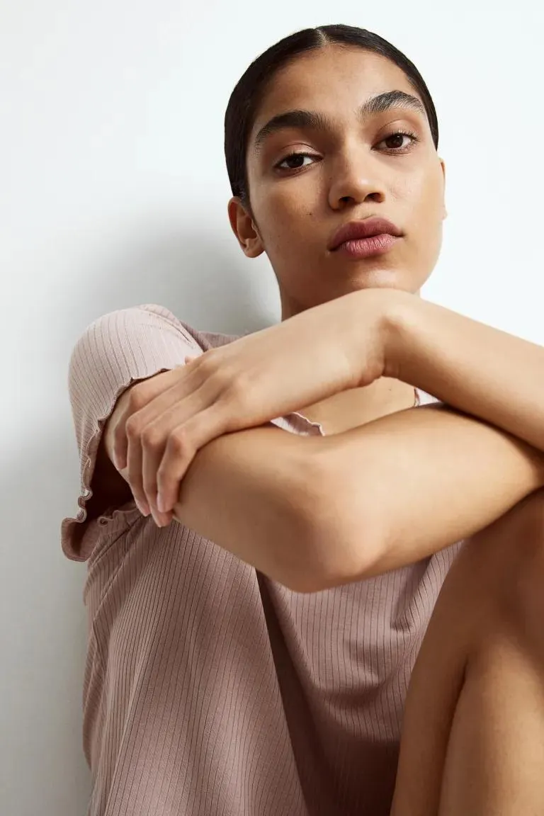 Overlock-detail ribbed pyjamas