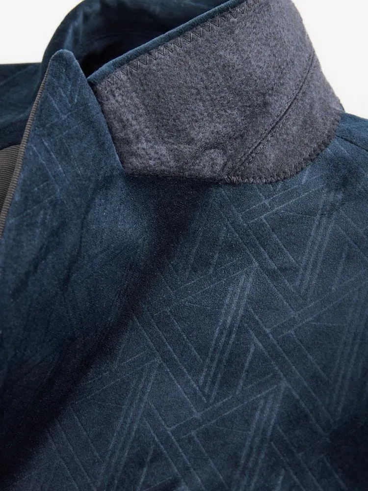 Tmavomodrá s geometrickým vzorem - Slim Fit - Vzorovaný samet Blejzr