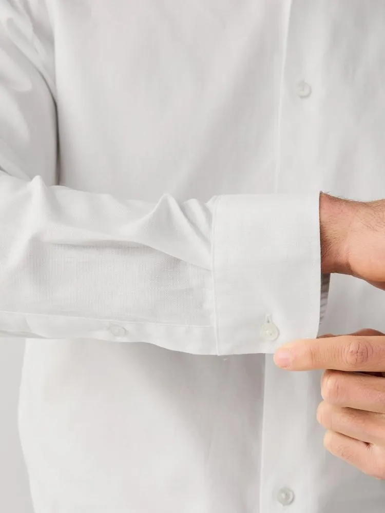 Bílá - Slim Fit - Značková texturovaná košile s Dlouhým rukávem