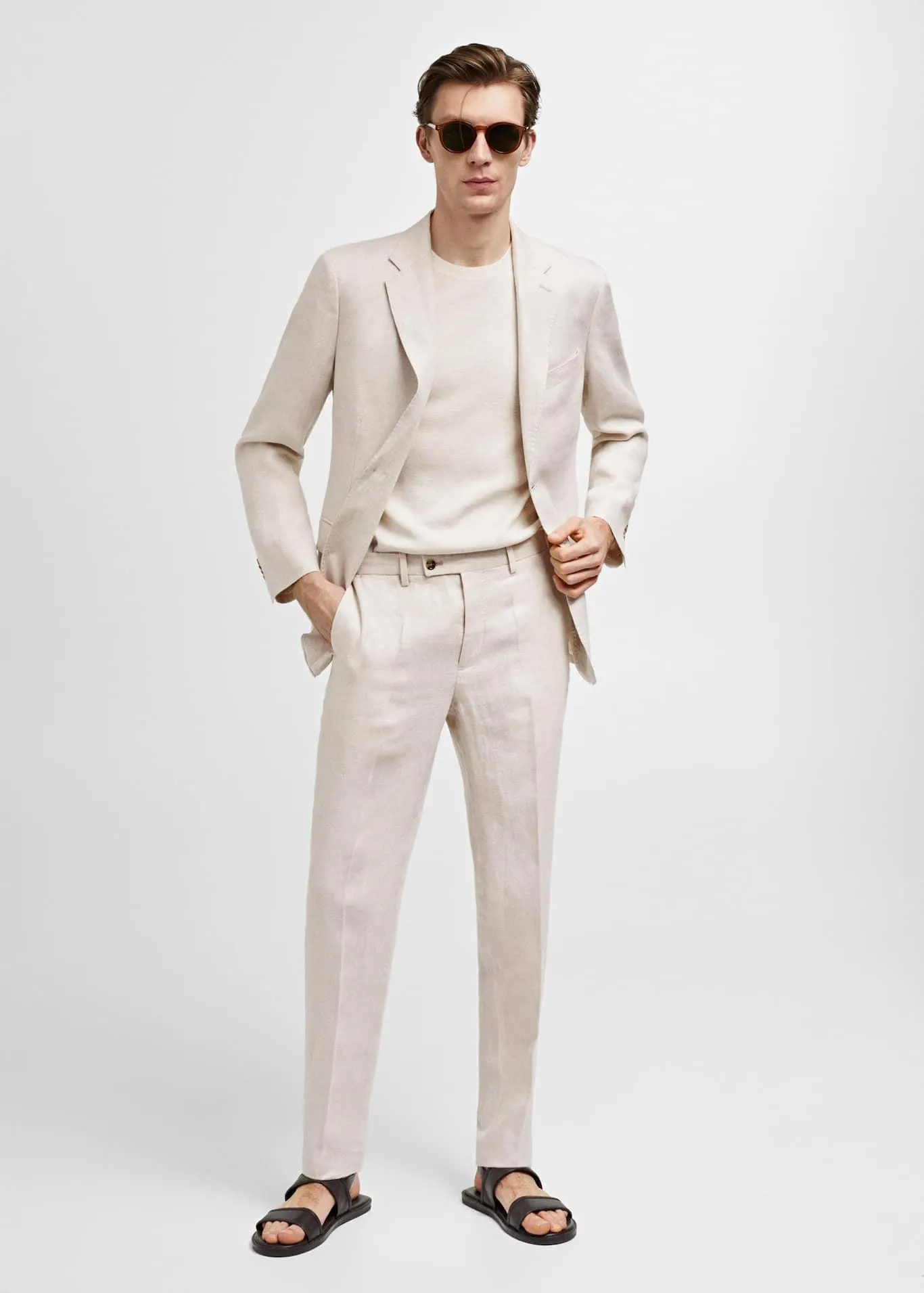 Oblekové kalhoty slim fit 100% len