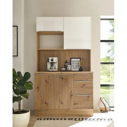 Respekta Bufet ke kuchyni Marleen lesklá bílá/dub 120 cm - bez el. přístrojů