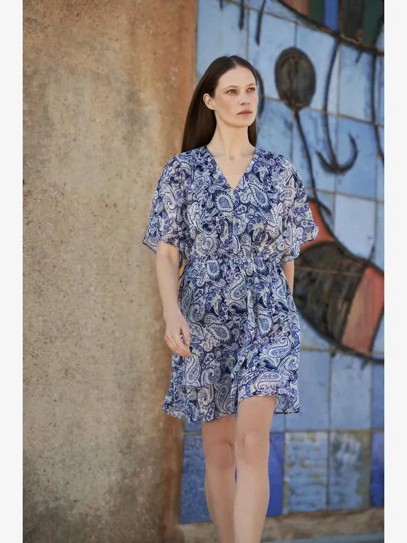 Modré vzorované šaty ke kolenům Moodo