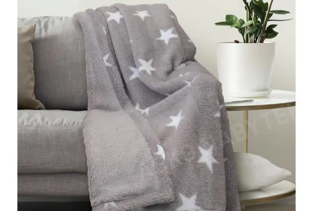 Deka Sherpa 150x200 cm, šedá, hvězdy