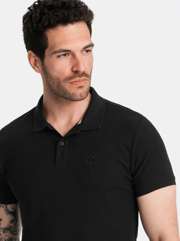 Černé pánské basic polo tričko Ombre Clothing