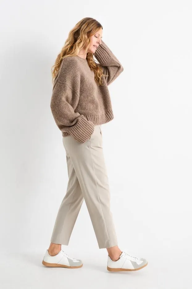 Plátěné kalhoty s páskem - super high waist - tapered fit