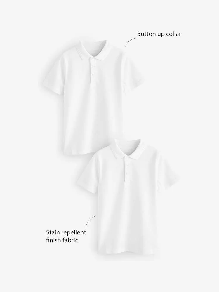 Bílá - Sada 2 bavlněných školních polo triček s krátkými rukávy (3-16let)