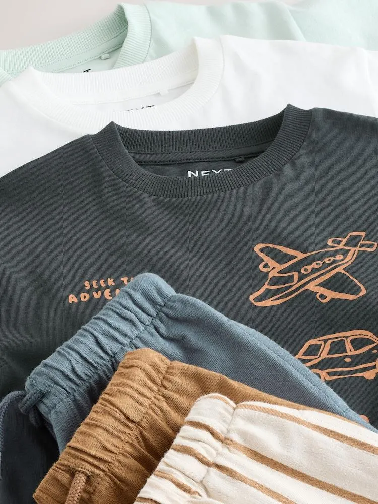 Modrá/černá/bílá vozidla - Sada 3 triček a tepláků s krátkými rukávy (3měsíců -7let)