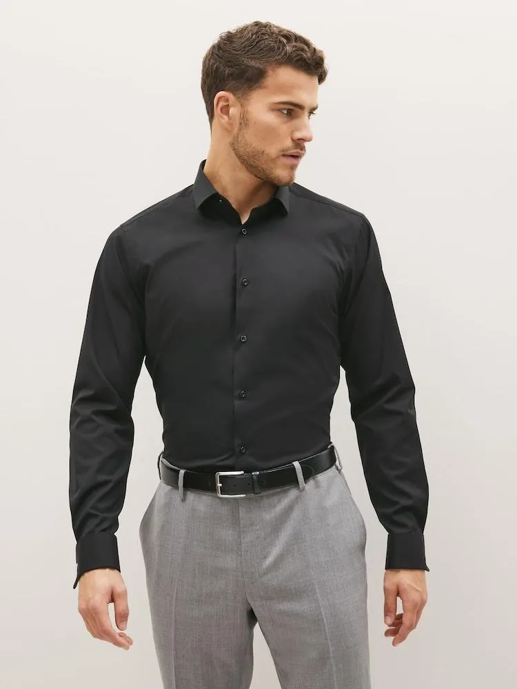 Černý - Slim Fit - Elegantní košile s dvojitou manžetou Easy Care