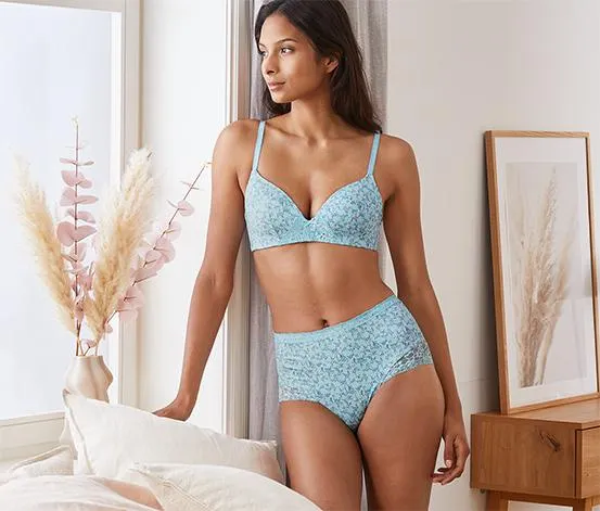 Kalhotky s vysokým pasem, tyrkysové s květovaným potiskem