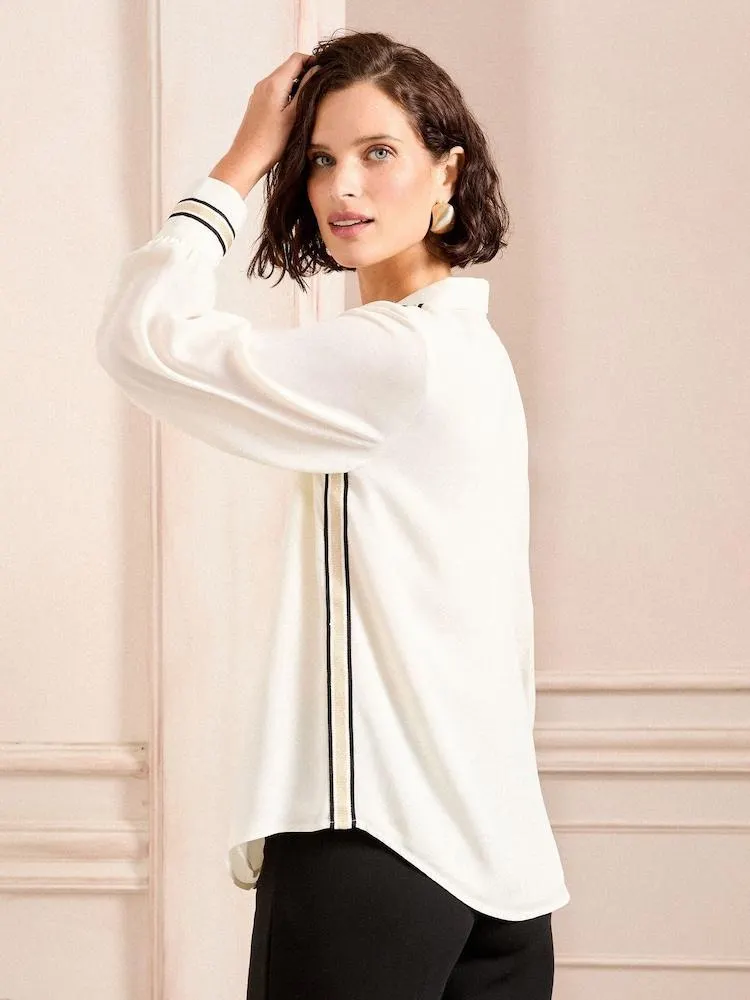 Bílá barva Ecru metalické barvy - Love & Roses košile na knoflíky s dlouhým rukávem