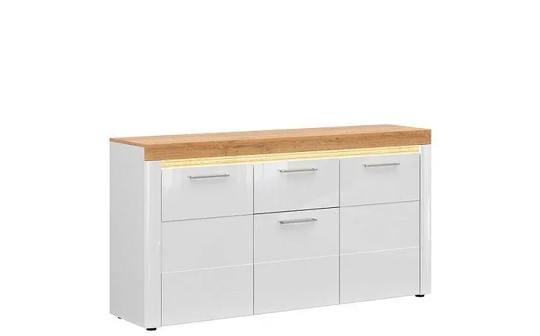 HORTON komoda KOM3D1S, bílý lesk/dub zlatý grandson