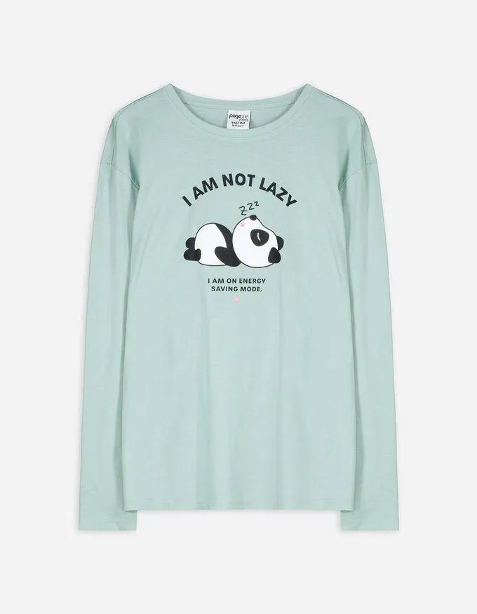 Tričko s dlouhým rukávem - Třpytivý potisk - tyrkysova