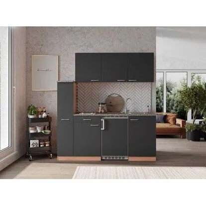 Respekta Kuchyně Gerda šedá/žula 180 cm-skloker. deska, lednice