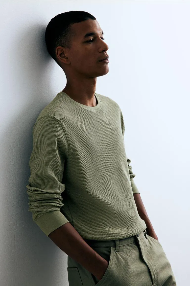 Bluză de jerseu gofrat Slim Fit