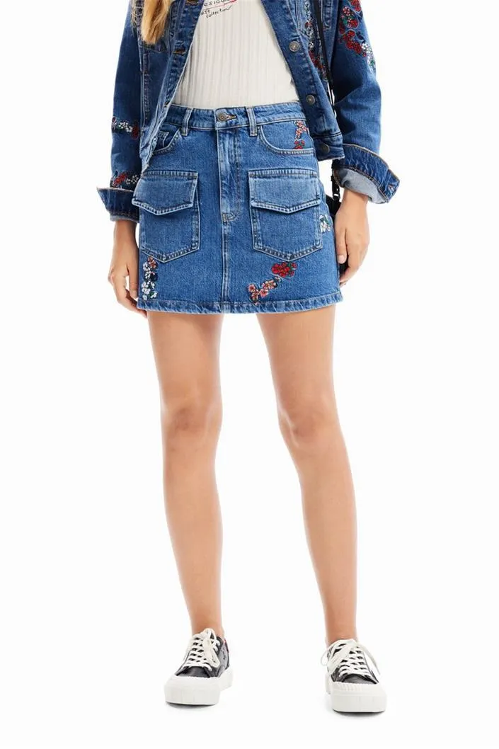 sukně Desigual Carry denim medium wash