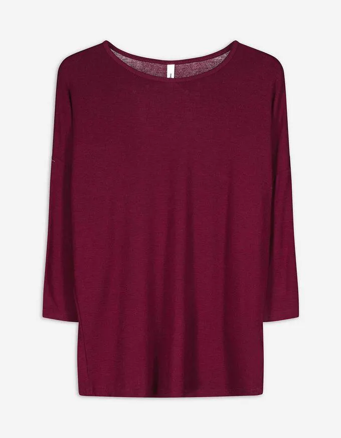 Tričko s dlouhým rukávem - Měkký materiál - tmave cervená