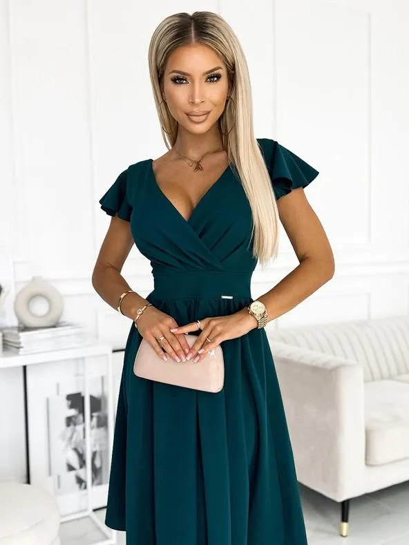 Šaty s výstřihem a krátkým rukávem - zelené Numoco MATILDE