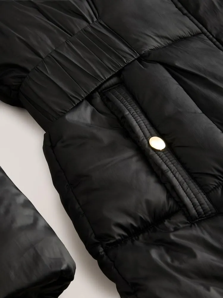 Černý - Dlouhý voděodolný prošívaný kabát