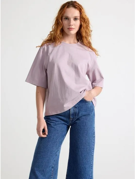 Topp med korte ermer i tung bomull