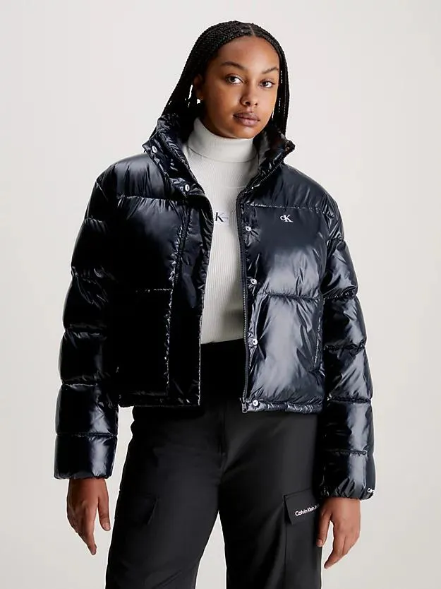 Cropped High Shine Puffer Jacket