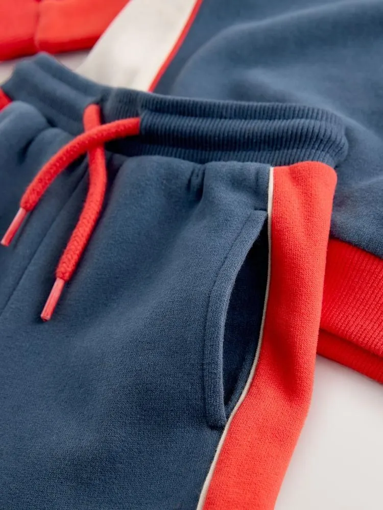 Červená / tmavě modrá - Sada topu s polovičním zipem a jogger kalhot (3měsíců -7let)