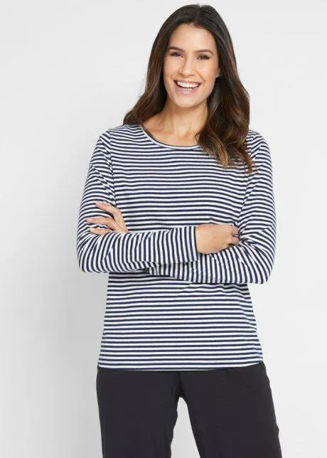 Triko s dlouhým rukávem a kulatým výstřihem, pruhované