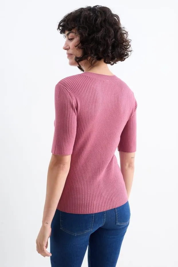 Pletený svetr - s krátkým rukávem - žebrovaný