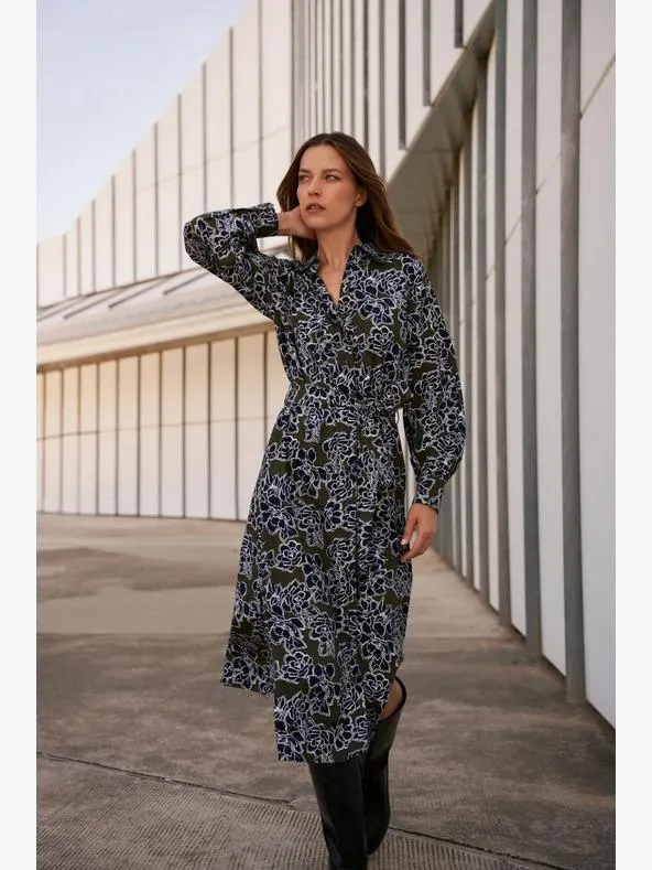 Zeleno-modré dámské květované košilové šaty Moodo