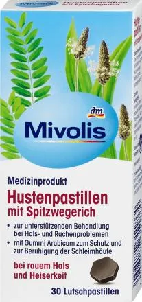 pastilky proti kašli s jitrocelem, 30 ks