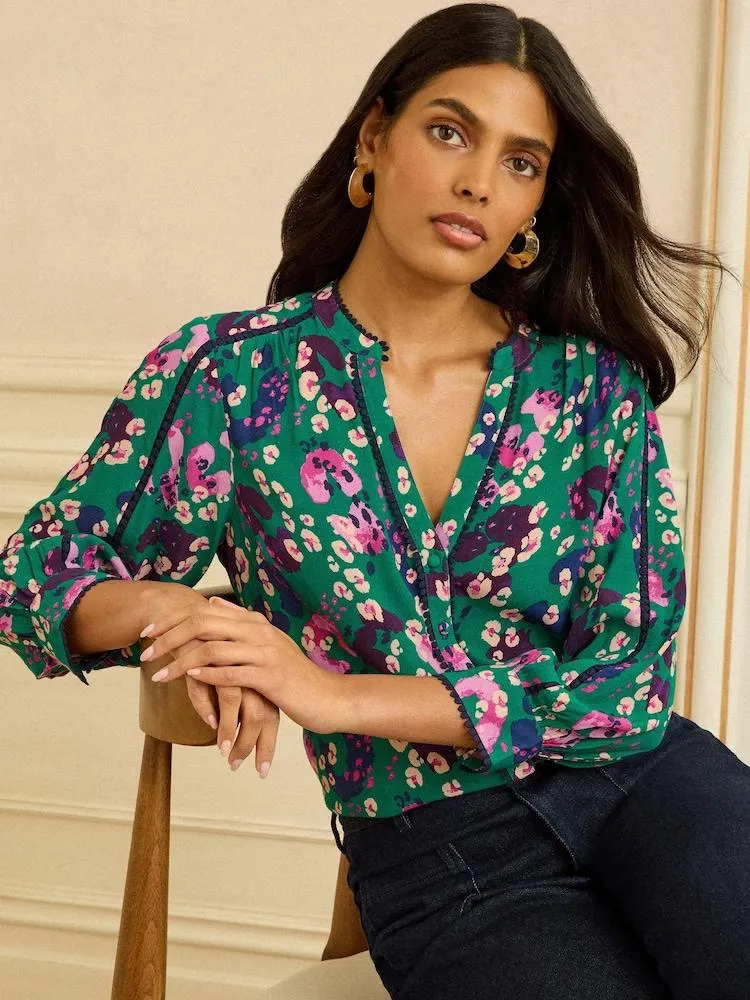 Zelená se zvířecím vzorem - Love & Roses halenka 3/4 rukávy