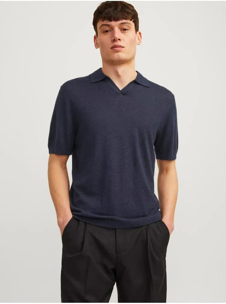 Tmavě modré pánské polo tričko s příměsí lnu Jack & Jones Cigor