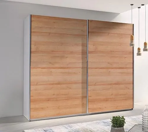 Skříň LUXOR 25 šatní, 244cm korpus bílý - dveře dub riviera