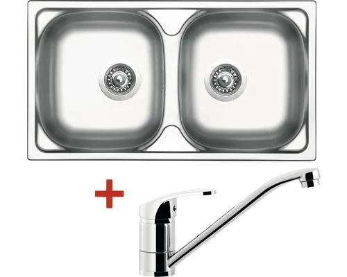 Nerezový dřez s baterií Sinks OKIO 780 DUO V+PRONTO 435 x 780 mm OK78DVPRCL