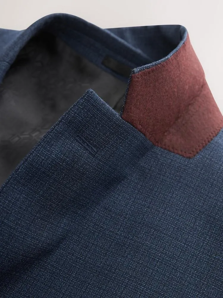 Modrá - Slim Fit - Texturovaná obleková bunda z vlny Blend