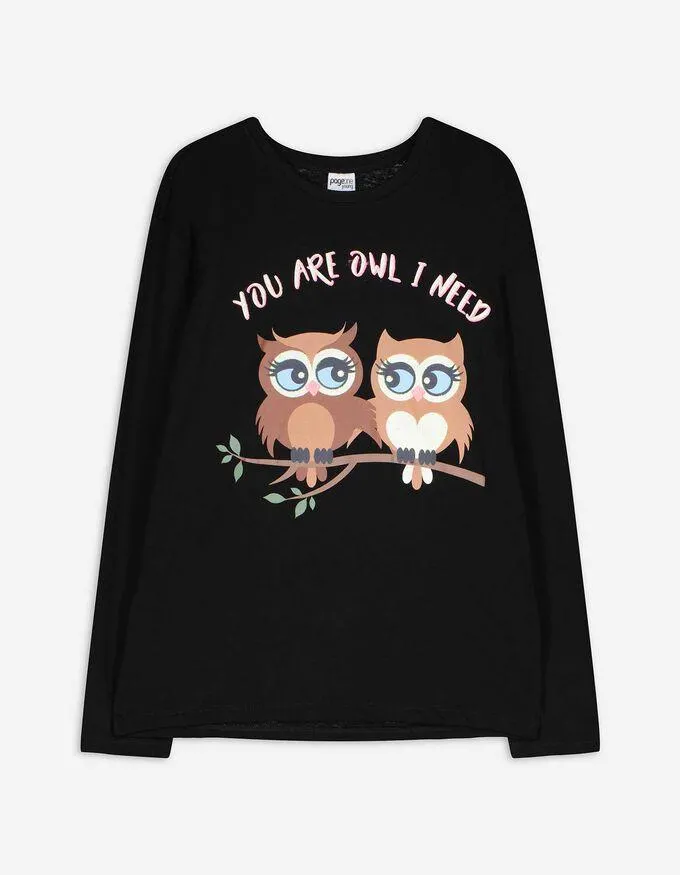 Tričko s dlouhým rukávem - Třpytivý potisk - cerná