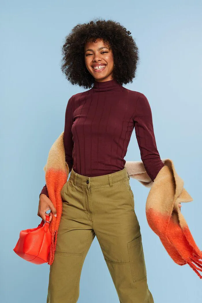 Ribbed Jersey Turtleneck Top