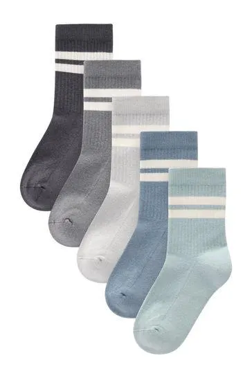 Cushioned Footbed Cotton Rich Ribbed Socks 5 Pack