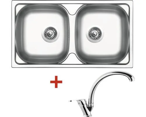 Nerezový dřez s baterií Sinks OKIO 780 DUO V+EVERA 435 x 780 mm OK78DVEVCL