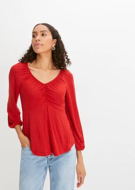 Triko s dlouhým rukávem a řasením