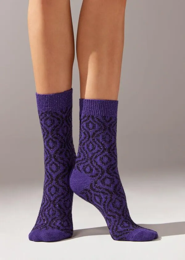 Calze Corte con Cashmere Motivo Onde