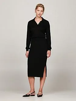 Rib-Knit Polo Sweater Dress