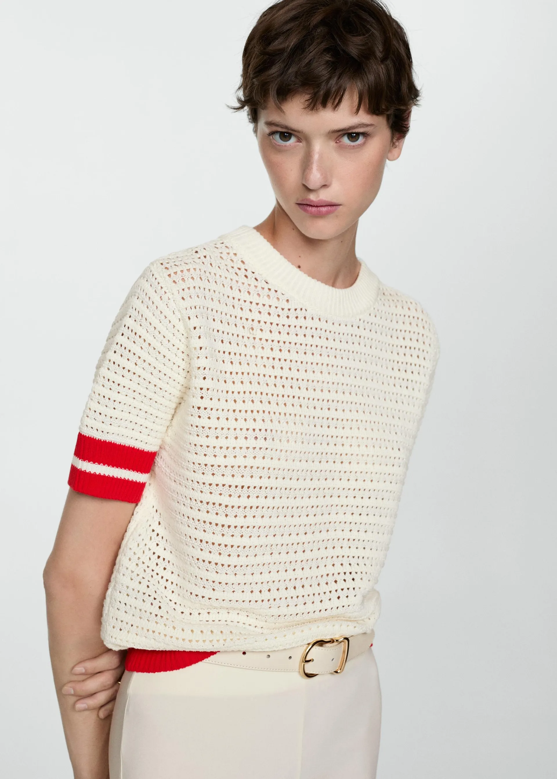 Striped open-work sweater