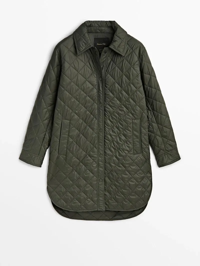 Prodloužená prošívaná svrchní košile s patenty