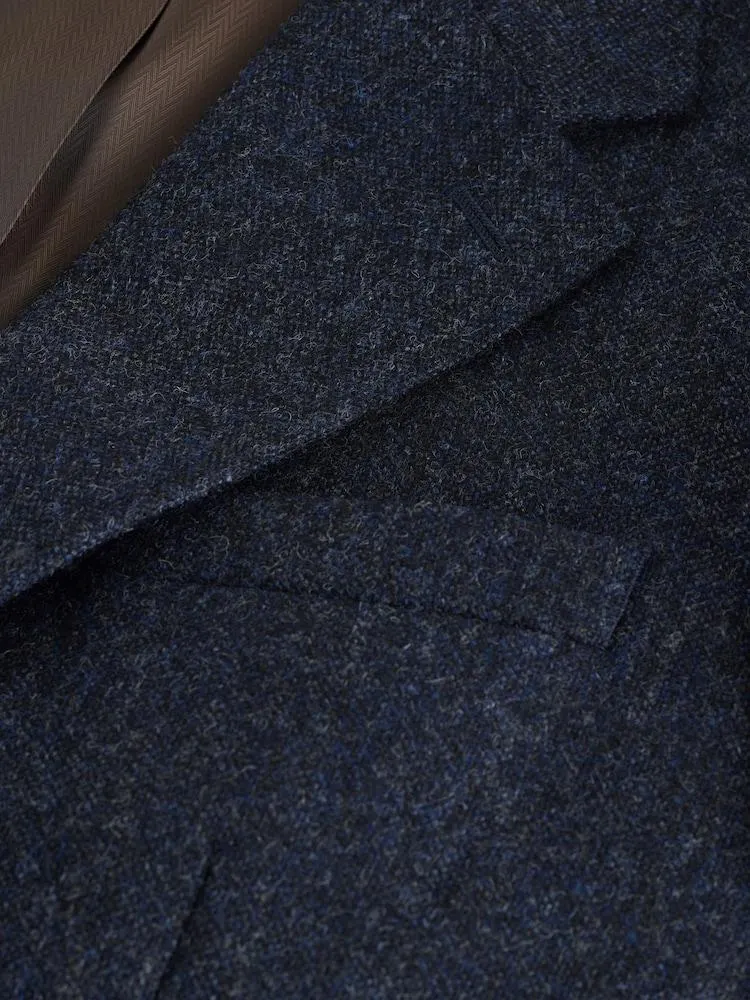 Tmavě modré - Značková obleková bunda Abraham Moon ze 100% britské vlny Donegal padnoucího střihu