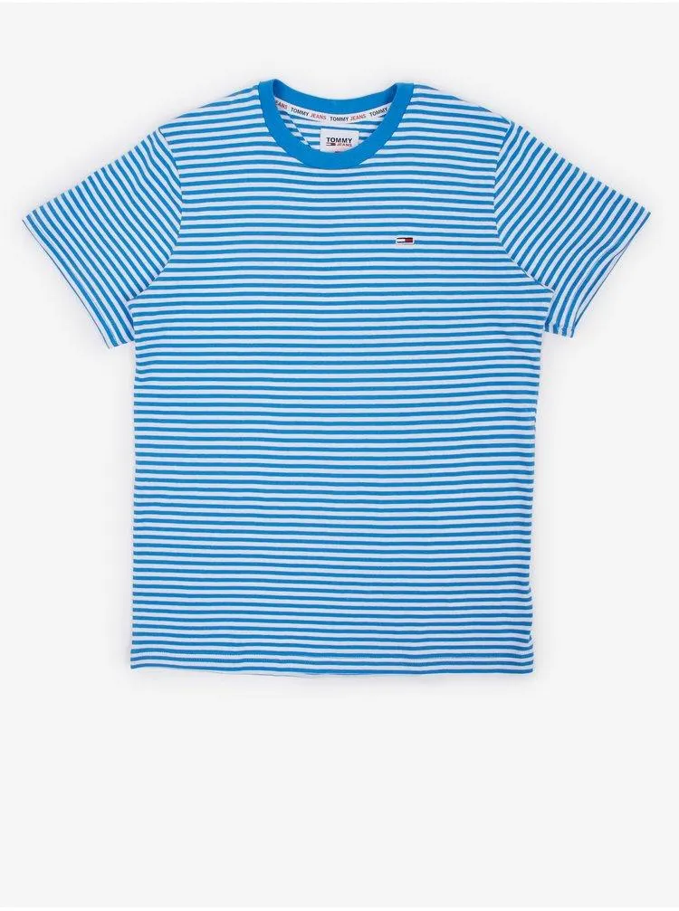 Bílo-modré pánské pruhované tričko Tommy Jeans