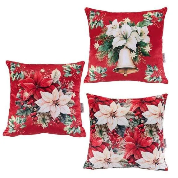 Sada 3 ks povlaků na polštářky RED POINSETTIA 45 x 45 cm